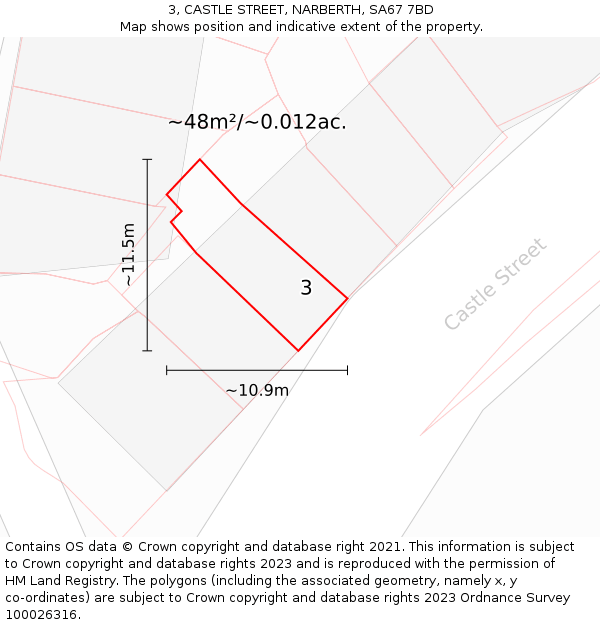 3, CASTLE STREET, NARBERTH, SA67 7BD: Plot and title map
