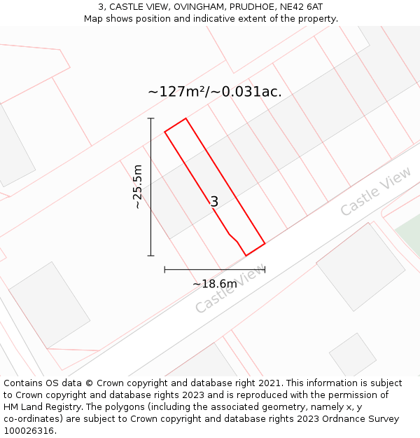 3, CASTLE VIEW, OVINGHAM, PRUDHOE, NE42 6AT: Plot and title map