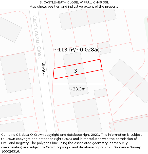 3, CASTLEHEATH CLOSE, WIRRAL, CH46 3SL: Plot and title map