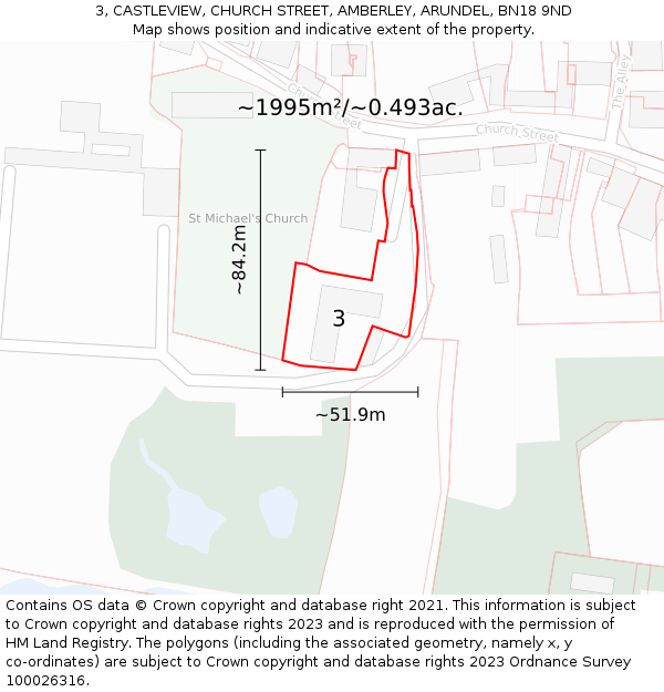 3, CASTLEVIEW, CHURCH STREET, AMBERLEY, ARUNDEL, BN18 9ND: Plot and title map