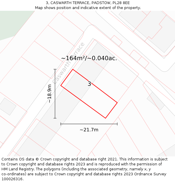 3, CASWARTH TERRACE, PADSTOW, PL28 8EE: Plot and title map