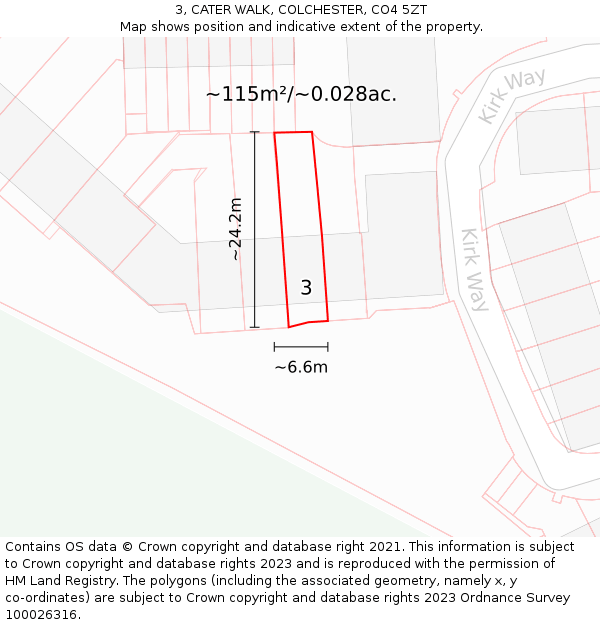 3, CATER WALK, COLCHESTER, CO4 5ZT: Plot and title map