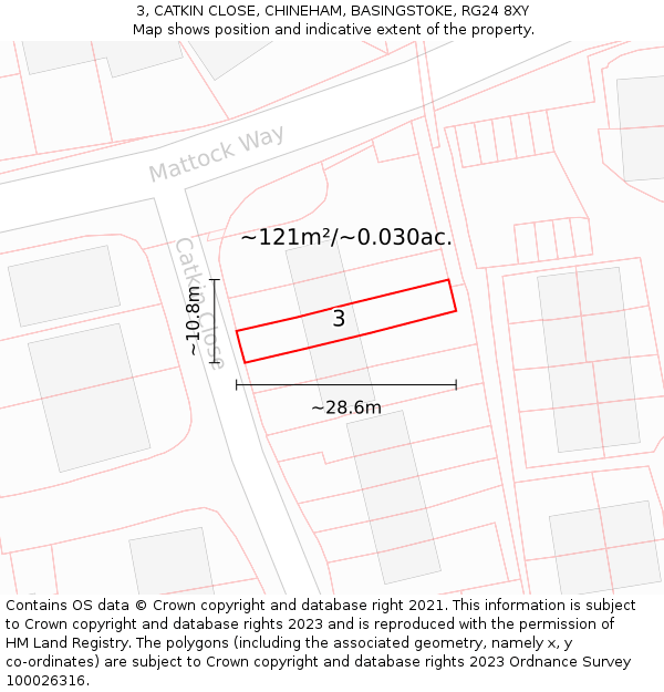 3, CATKIN CLOSE, CHINEHAM, BASINGSTOKE, RG24 8XY: Plot and title map