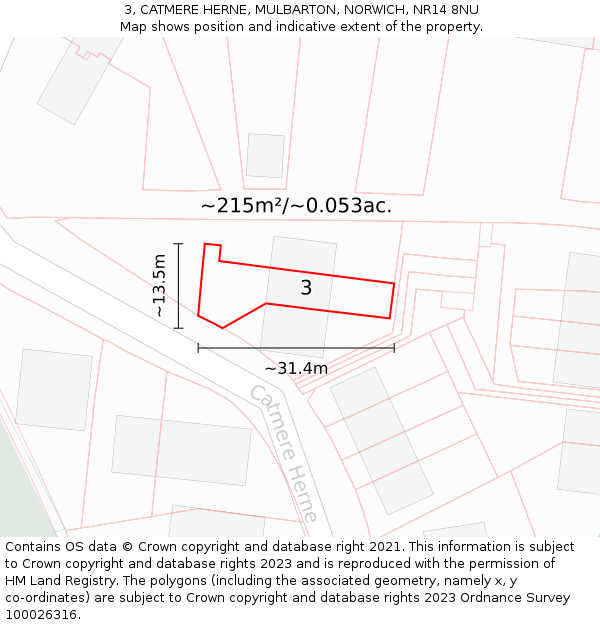 3, CATMERE HERNE, MULBARTON, NORWICH, NR14 8NU: Plot and title map