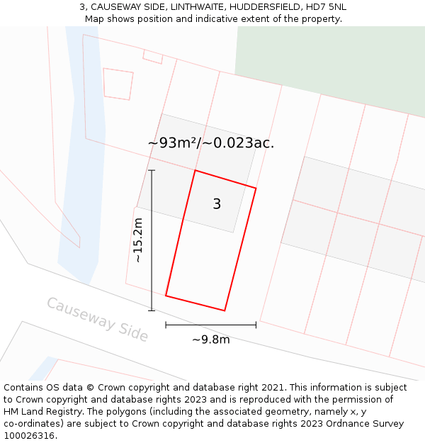 3, CAUSEWAY SIDE, LINTHWAITE, HUDDERSFIELD, HD7 5NL: Plot and title map