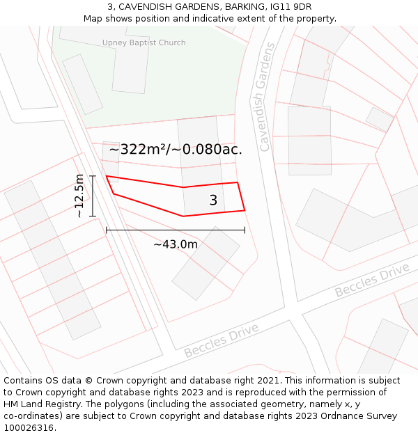 3, CAVENDISH GARDENS, BARKING, IG11 9DR: Plot and title map