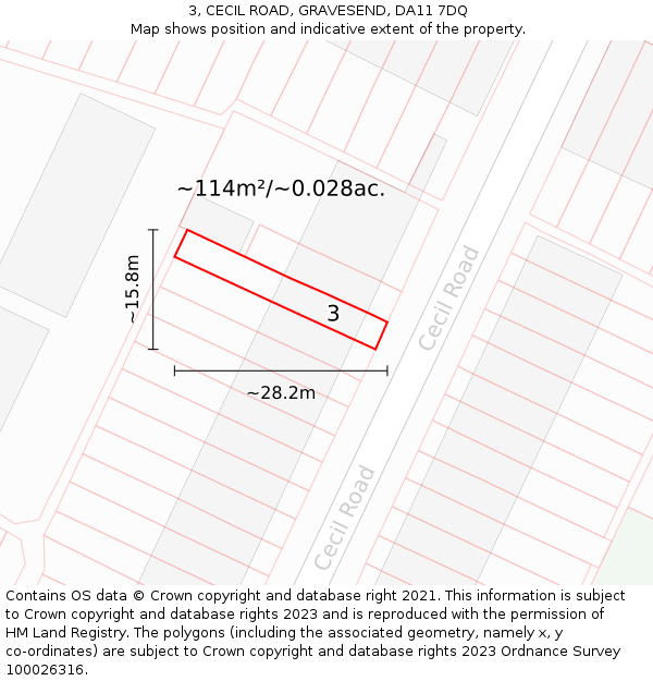 3, CECIL ROAD, GRAVESEND, DA11 7DQ: Plot and title map