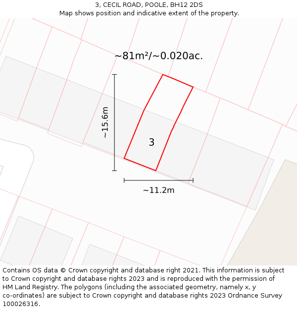 3, CECIL ROAD, POOLE, BH12 2DS: Plot and title map