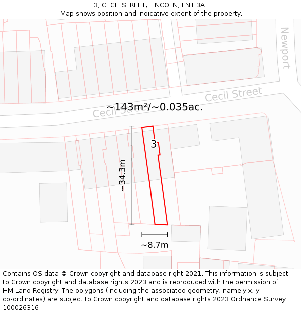 3, CECIL STREET, LINCOLN, LN1 3AT: Plot and title map