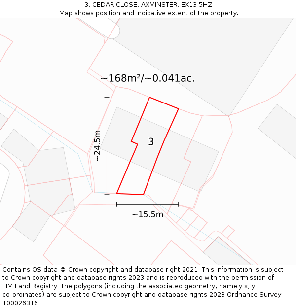3, CEDAR CLOSE, AXMINSTER, EX13 5HZ: Plot and title map