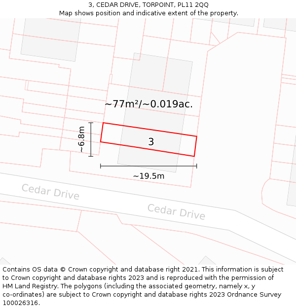 3, CEDAR DRIVE, TORPOINT, PL11 2QQ: Plot and title map