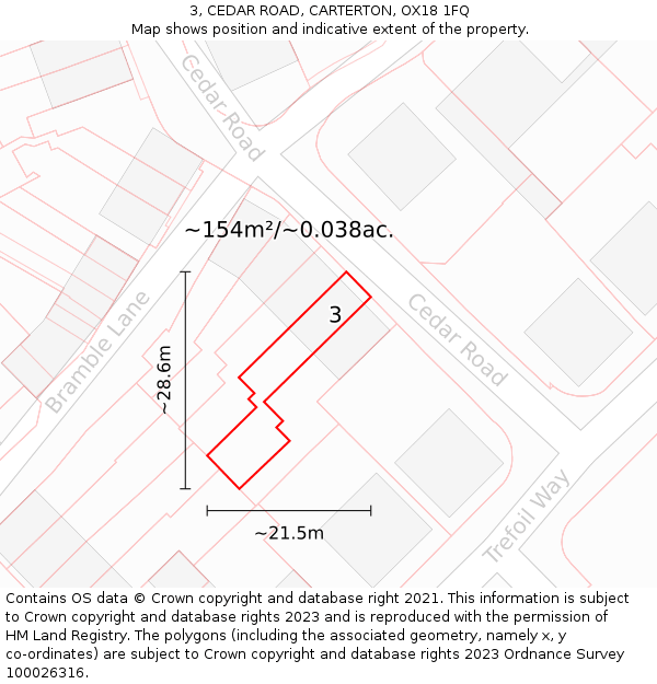 3, CEDAR ROAD, CARTERTON, OX18 1FQ: Plot and title map