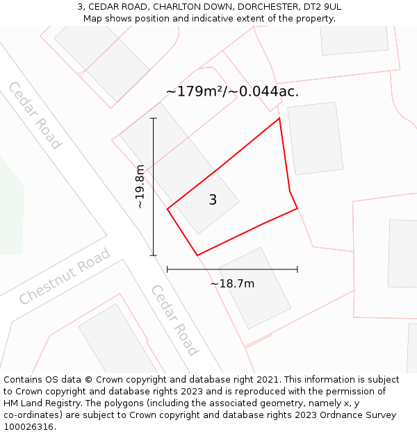 3, CEDAR ROAD, CHARLTON DOWN, DORCHESTER, DT2 9UL: Plot and title map