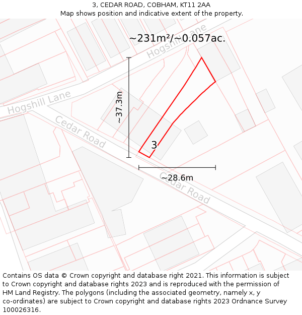 3, CEDAR ROAD, COBHAM, KT11 2AA: Plot and title map