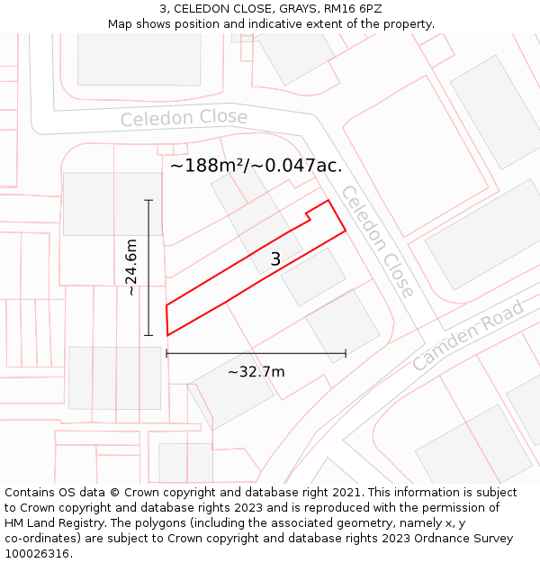 3, CELEDON CLOSE, GRAYS, RM16 6PZ: Plot and title map