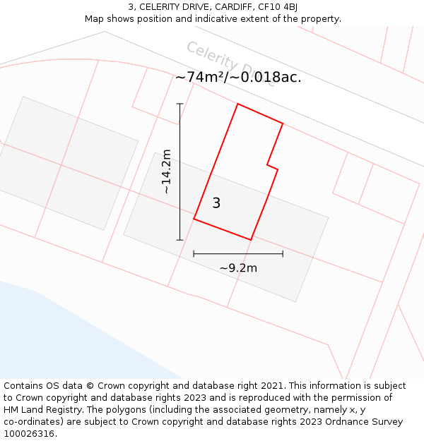 3, CELERITY DRIVE, CARDIFF, CF10 4BJ: Plot and title map