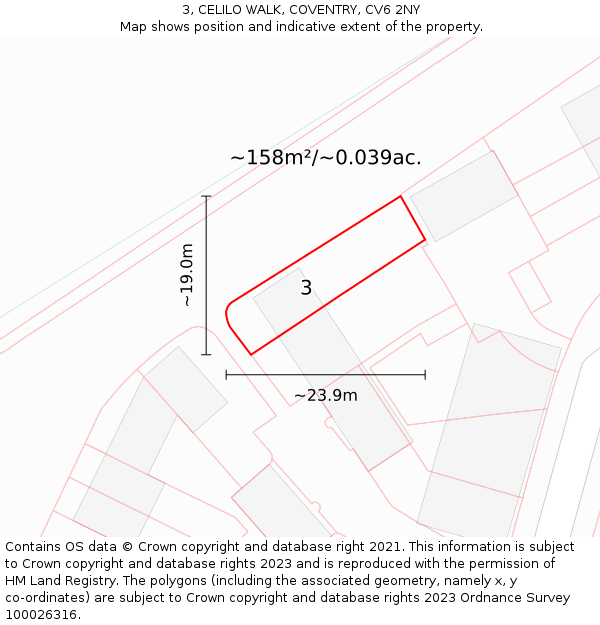 3, CELILO WALK, COVENTRY, CV6 2NY: Plot and title map