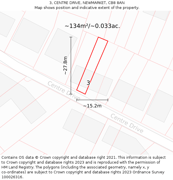 3, CENTRE DRIVE, NEWMARKET, CB8 8AN: Plot and title map