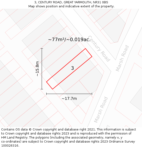 3, CENTURY ROAD, GREAT YARMOUTH, NR31 0BS: Plot and title map