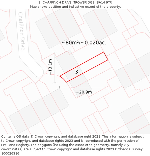 3, CHAFFINCH DRIVE, TROWBRIDGE, BA14 9TR: Plot and title map