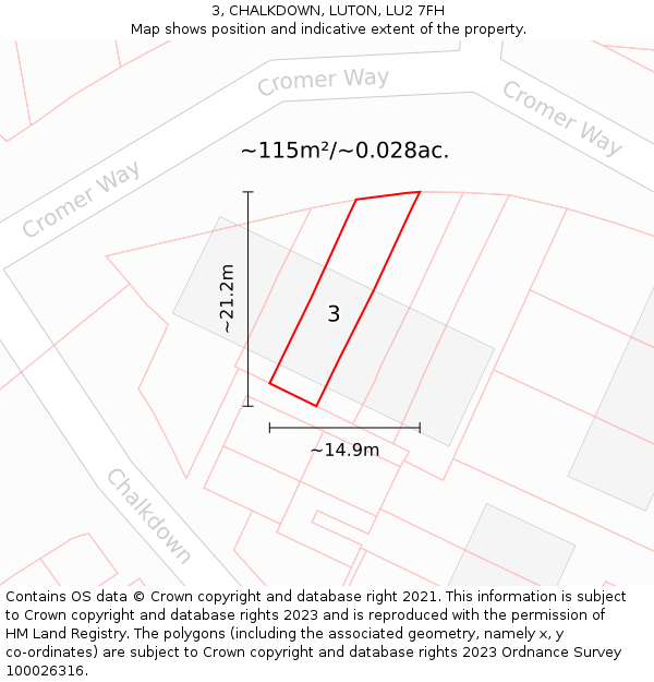 3, CHALKDOWN, LUTON, LU2 7FH: Plot and title map