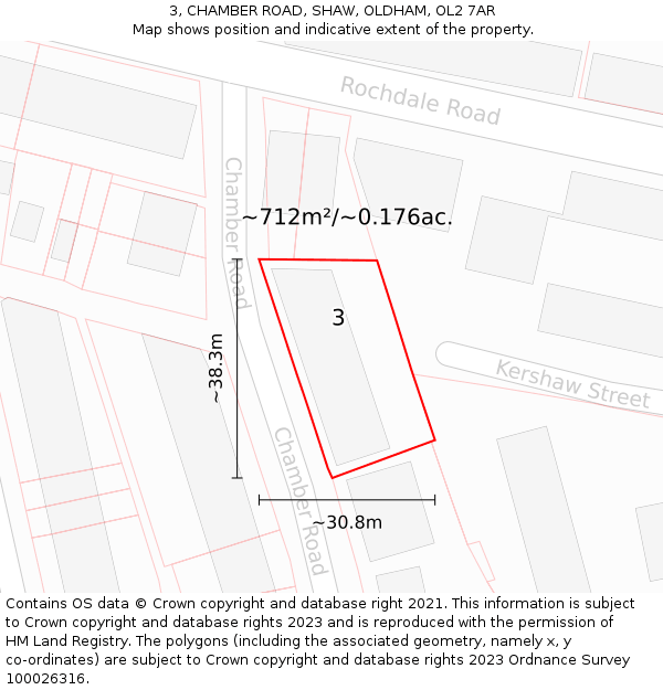 3, CHAMBER ROAD, SHAW, OLDHAM, OL2 7AR: Plot and title map