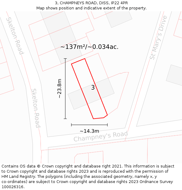 3, CHAMPNEYS ROAD, DISS, IP22 4PR: Plot and title map