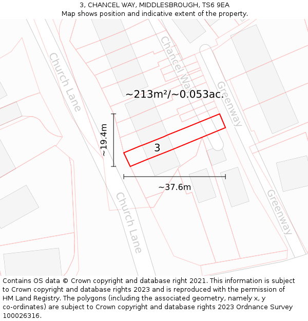 3, CHANCEL WAY, MIDDLESBROUGH, TS6 9EA: Plot and title map