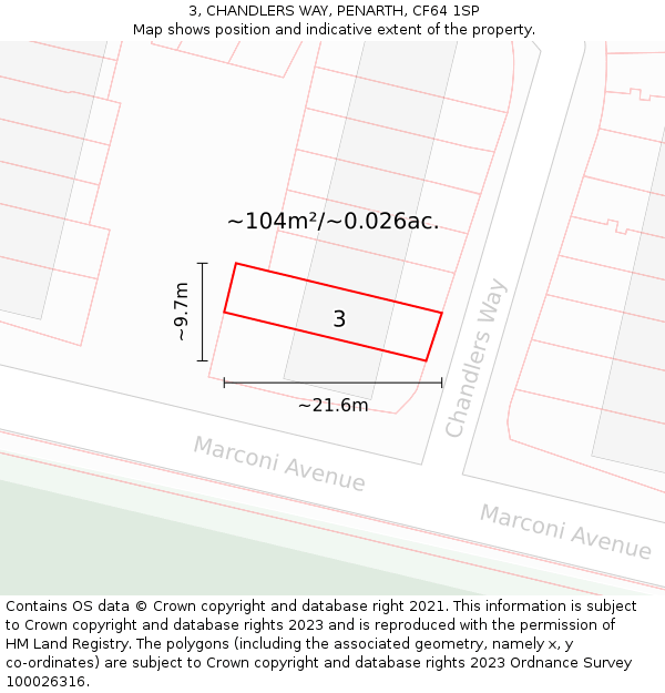 3, CHANDLERS WAY, PENARTH, CF64 1SP: Plot and title map