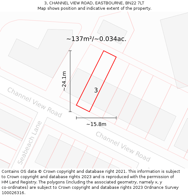 3, CHANNEL VIEW ROAD, EASTBOURNE, BN22 7LT: Plot and title map