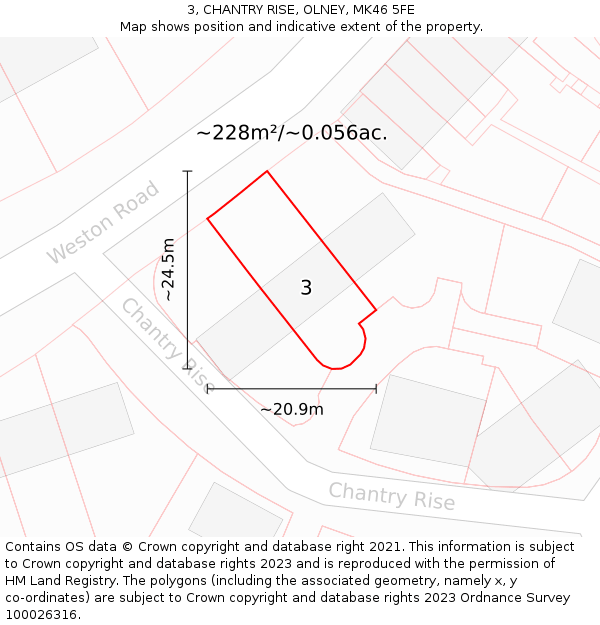 3, CHANTRY RISE, OLNEY, MK46 5FE: Plot and title map