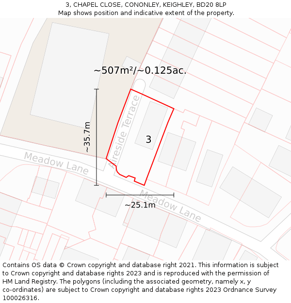 3, CHAPEL CLOSE, CONONLEY, KEIGHLEY, BD20 8LP: Plot and title map