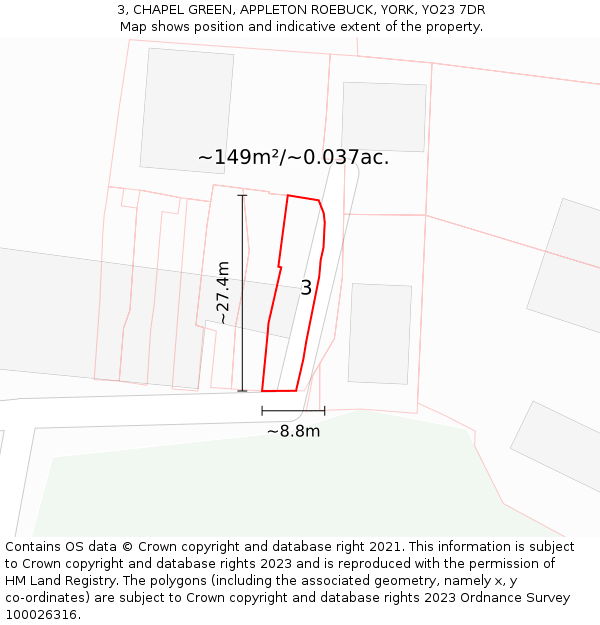 3, CHAPEL GREEN, APPLETON ROEBUCK, YORK, YO23 7DR: Plot and title map