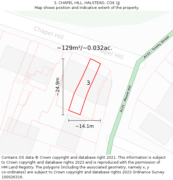 3, CHAPEL HILL, HALSTEAD, CO9 1JJ: Plot and title map