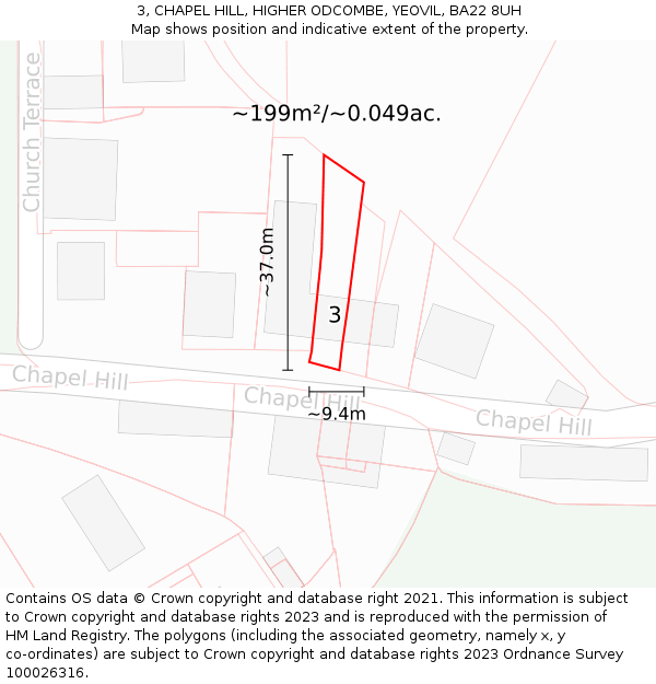3, CHAPEL HILL, HIGHER ODCOMBE, YEOVIL, BA22 8UH: Plot and title map