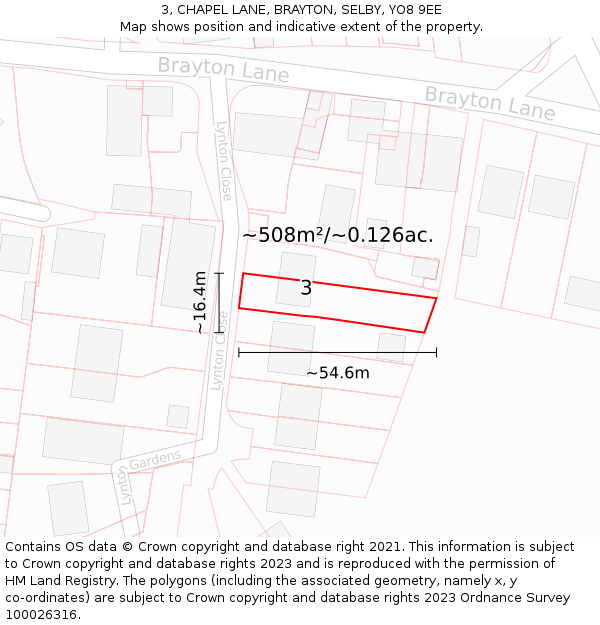 3, CHAPEL LANE, BRAYTON, SELBY, YO8 9EE: Plot and title map