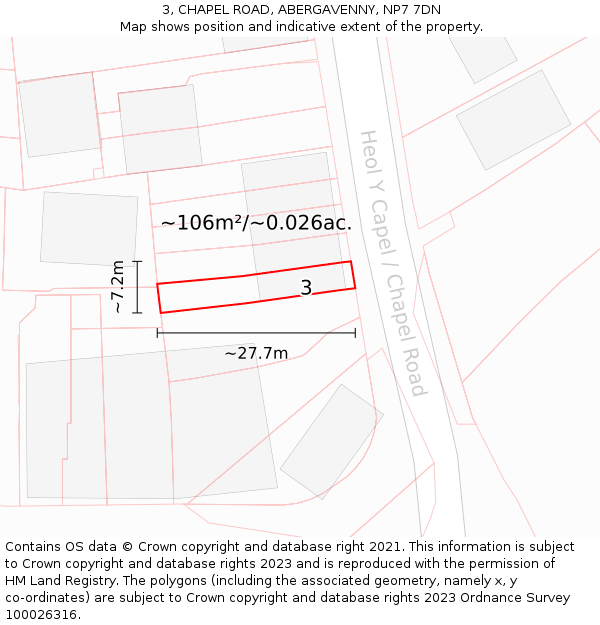 3, CHAPEL ROAD, ABERGAVENNY, NP7 7DN: Plot and title map