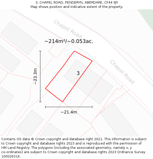 3, CHAPEL ROAD, PENDERYN, ABERDARE, CF44 9JY: Plot and title map