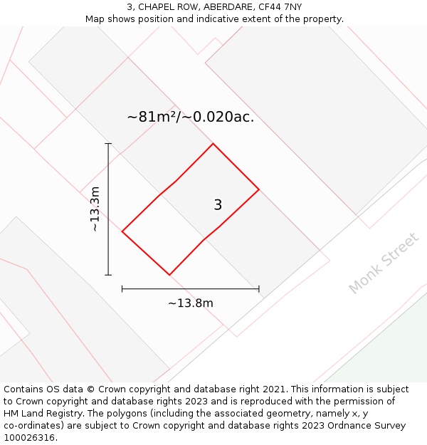3, CHAPEL ROW, ABERDARE, CF44 7NY: Plot and title map