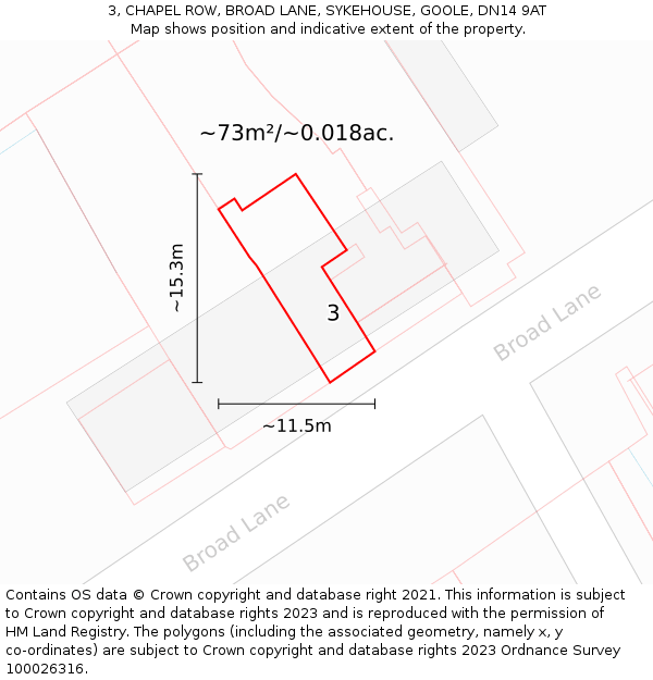 3, CHAPEL ROW, BROAD LANE, SYKEHOUSE, GOOLE, DN14 9AT: Plot and title map