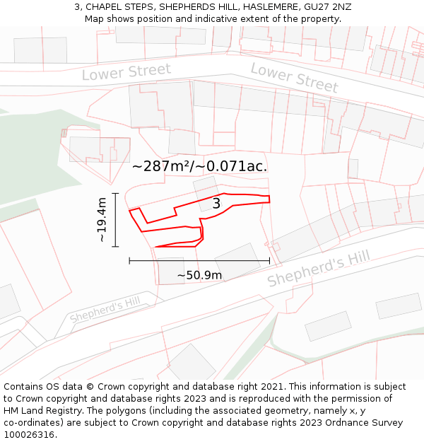 3, CHAPEL STEPS, SHEPHERDS HILL, HASLEMERE, GU27 2NZ: Plot and title map
