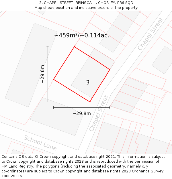 3, CHAPEL STREET, BRINSCALL, CHORLEY, PR6 8QD: Plot and title map