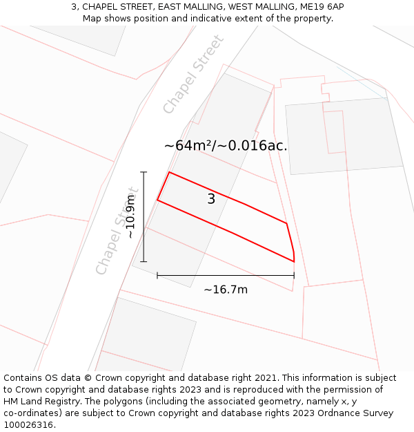 3, CHAPEL STREET, EAST MALLING, WEST MALLING, ME19 6AP: Plot and title map
