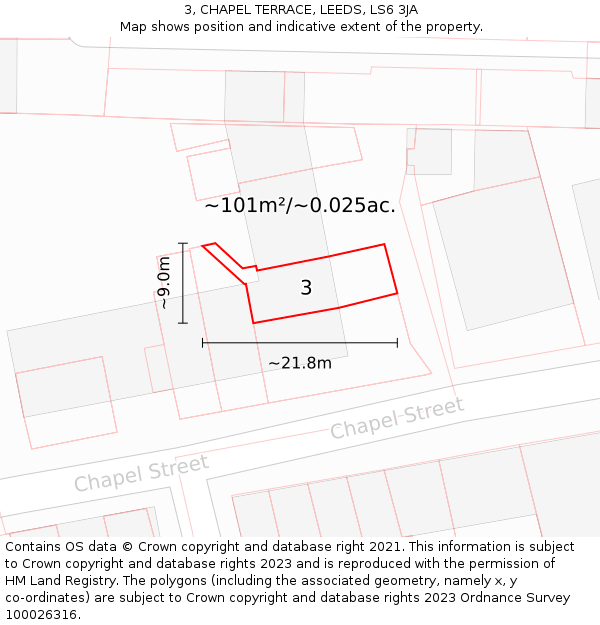 3, CHAPEL TERRACE, LEEDS, LS6 3JA: Plot and title map