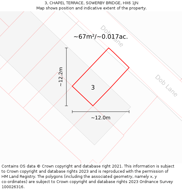 3, CHAPEL TERRACE, SOWERBY BRIDGE, HX6 1JN: Plot and title map