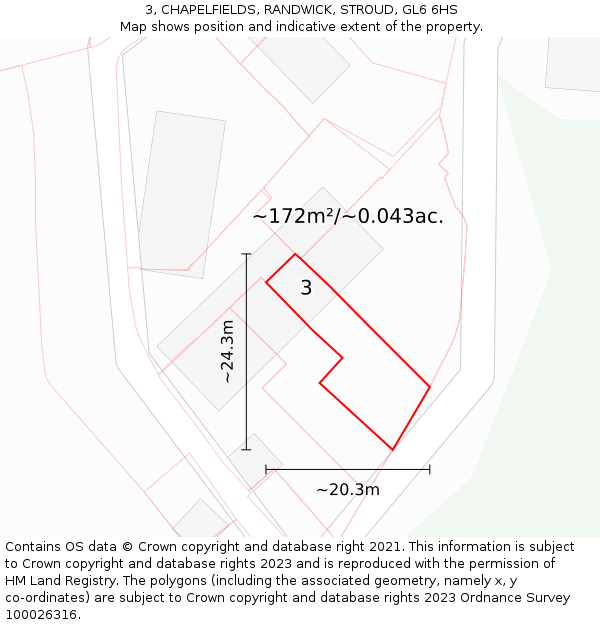 3, CHAPELFIELDS, RANDWICK, STROUD, GL6 6HS: Plot and title map