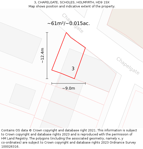 3, CHAPELGATE, SCHOLES, HOLMFIRTH, HD9 1SX: Plot and title map