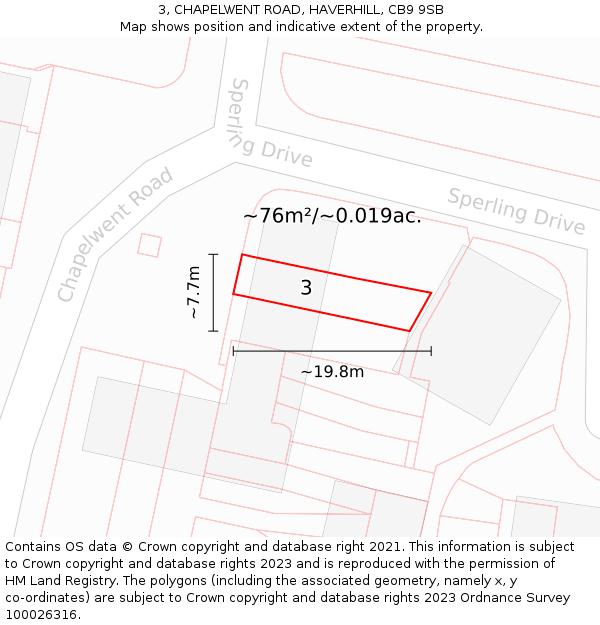 3, CHAPELWENT ROAD, HAVERHILL, CB9 9SB: Plot and title map