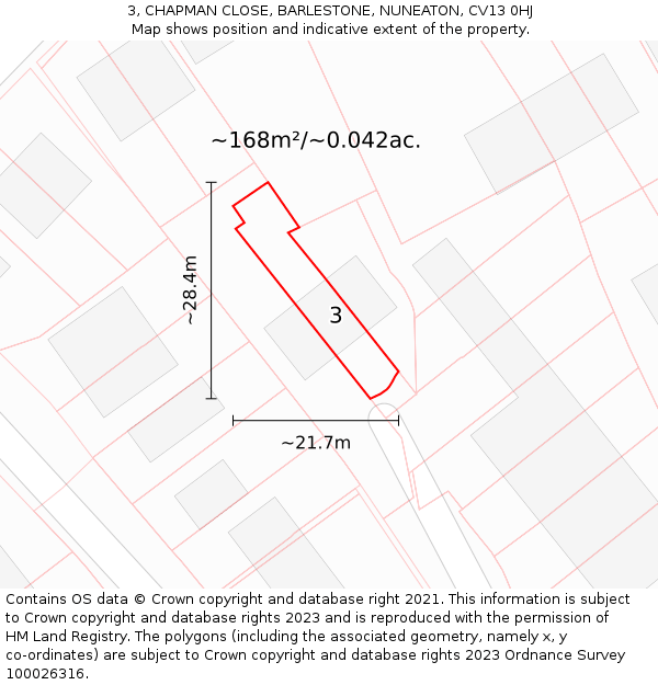 3, CHAPMAN CLOSE, BARLESTONE, NUNEATON, CV13 0HJ: Plot and title map