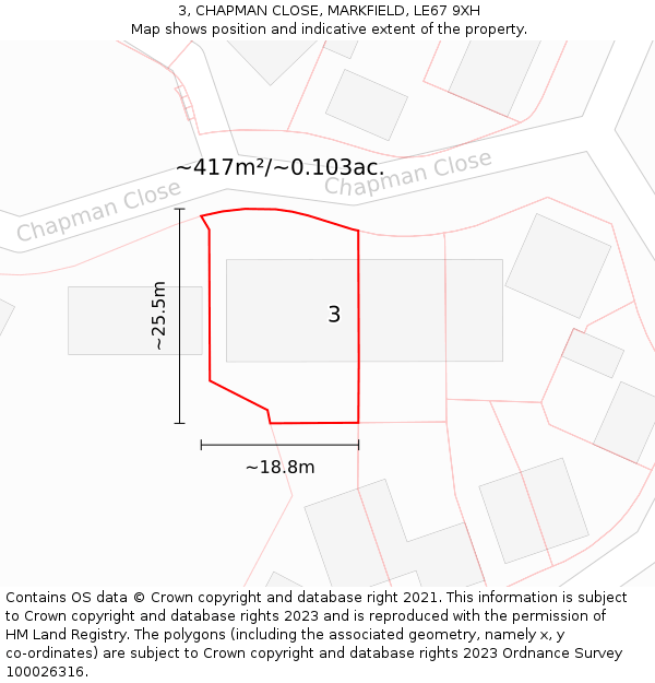 3, CHAPMAN CLOSE, MARKFIELD, LE67 9XH: Plot and title map